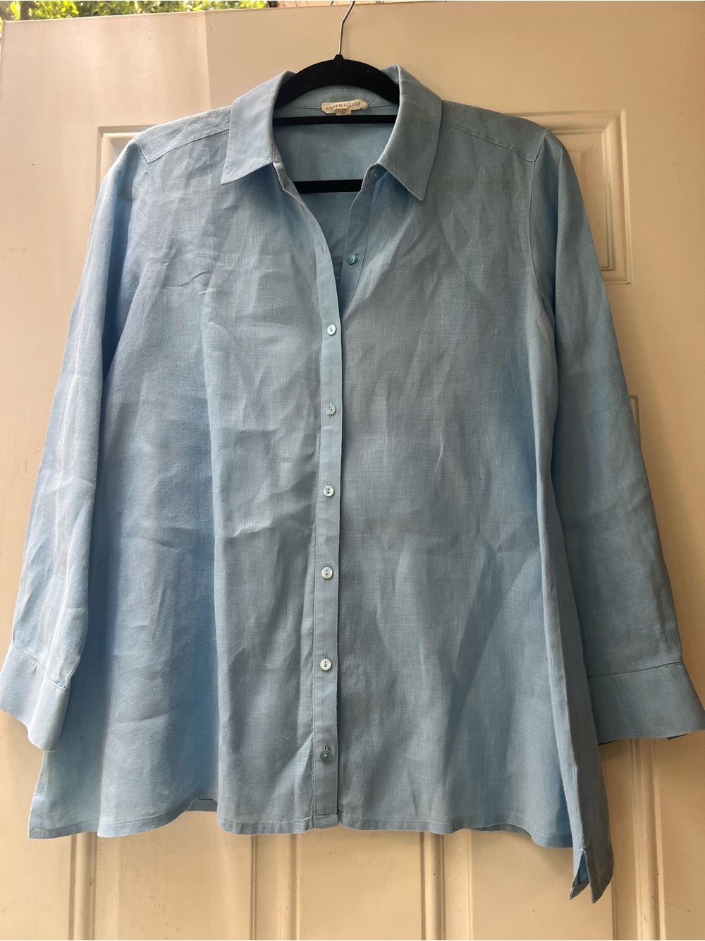 Eileen Fischer Organic Linen Light Blue Button down collared top XS